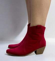 Bota ALINE BORGES Feminina Texana Western Country Salto BAIXO Cano Alto Longo Confortável Moda Atual botas femininas cano curto - Vermelho - Visão 5