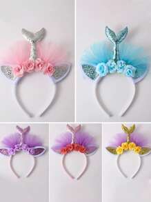 1 pièce Serre-tête accessoire de cheveux avec motif de sirène de dessin animé mignon, accessoire de costume pour fête d'anniversaire, festival, cosplay, photo. Décoration pour la fête des mères, le mois des fiertés, la rentrée scolaire, les cadeaux de Pâques. Bandeau, serre-tête