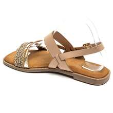 Sandales plates élégantes à brides croissants avec strass brillants et boucle de fermentation - Doré - Voir 6