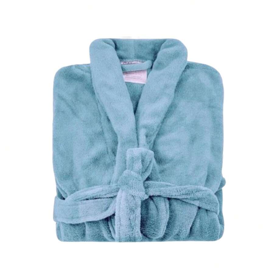 Adult Microfiber Bathrobe Soft Velvety Touch Cozy Winter Very Warm - Baby Blue - View 1