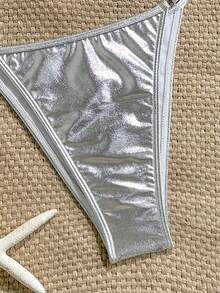 Women's Silver Shiny Bikini Set With Unique Design