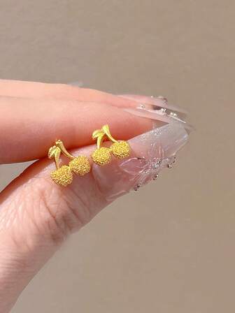 Flera st Körsbärsguld örhängen för kvinnor, elegant stil lämplig för dagligen, fest, sommar, strand, bröllop, present till mamma, alla hjärtans dag