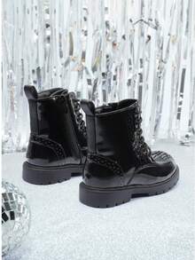 Botines de combate con cremallera lateral para niños y niñas (bebés/niños pequeños) - Negro - Ver 6