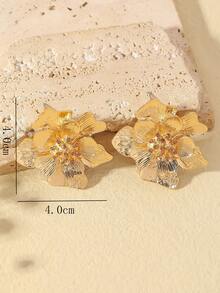 1 对时尚花瓣对称色块绿色和橙色耳环，带水钻装饰，情人节、妈妈、母亲、母亲节、礼物 - 耳環 - 查看 4