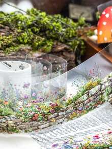 1 Roll 78.74inch(200cm) Old Courtyard Walls And Flower Grass Themes PET Stickers On Roll Cutting Decor Scrapbooking Personalized DIY Collage Card Material Aesthetics Junk Journal Office & School Supplies Scrapbook Supplies - Multicolor - View 6