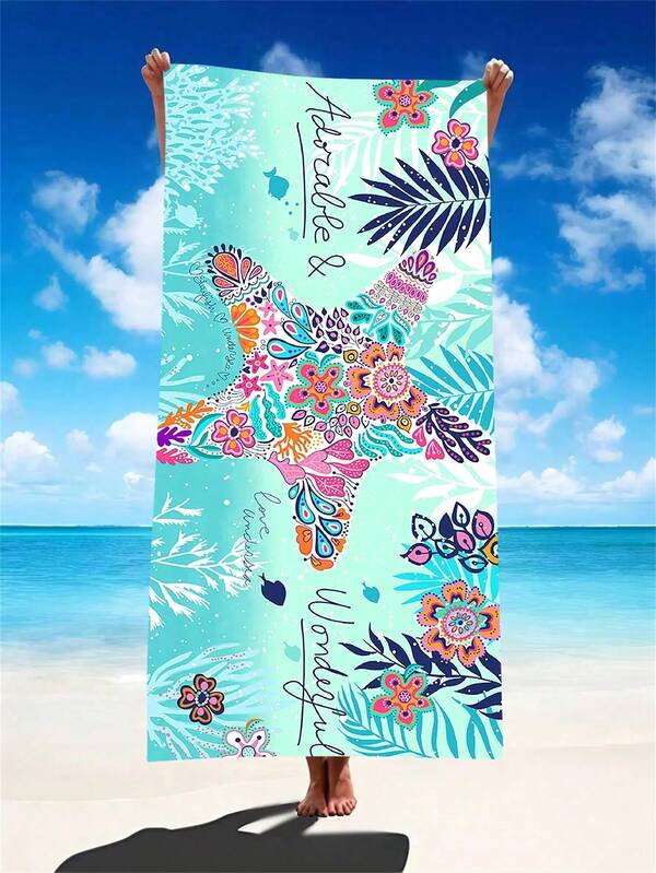 قطعتين / قطعة واحدة منشفة شاطئ ناعمة فائقة النعومة بطبعات نجوم البحر والنباتات البحرية، خفيفة الوزن، سريعة التجفيف وماصة، مناسبة للسفر والشاطئ والتخييم والسباحة والجيم والرياضة - رفيق السفر المثالي للشاطئ وعطلة الصيف والديكور المنزلي