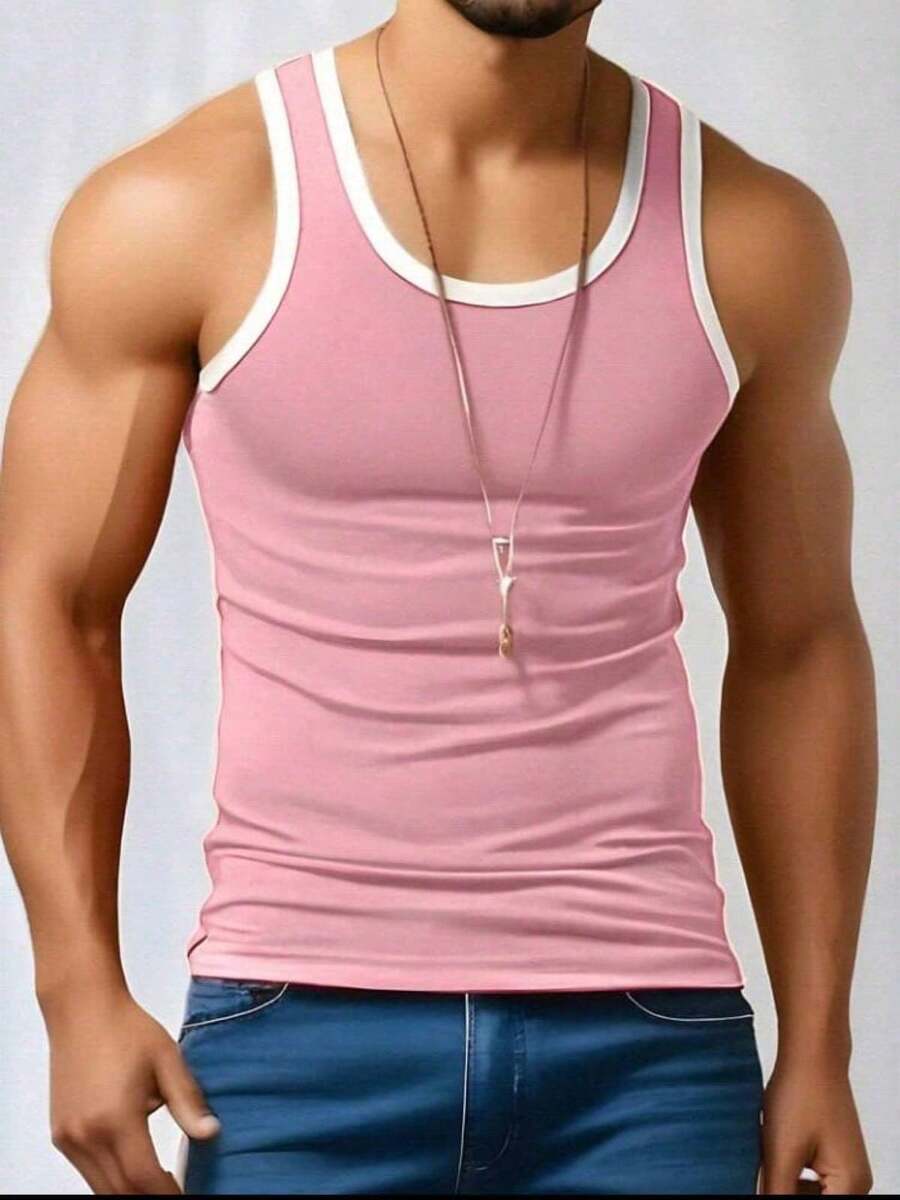 PREMIUM MEN'S AMERICAN RIBBED TANK TOP - Baby Pink - View 1