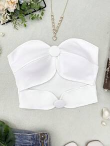 ELLIE Women's Strapless Crop Top With Button Details - 白色 - 查看 1