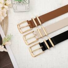 3pcs Set Solid Color Casual PU Leather Women's Belts, Spring & Autumn Summer, School