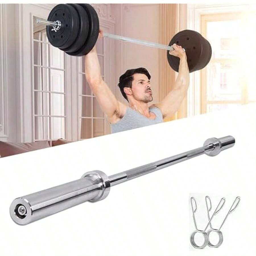 Straight Weights Bar 4ft Barbell Standard Barbells With Spring Clips Strength Training Bars Home Gym Weight Lifting Bar - as pic - View 1