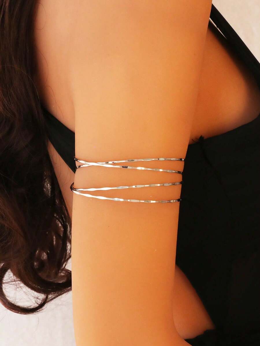 1 件女式金属纹理线复古多层缠绕手链，时尚别致配饰 - 銀色 - 查看 1