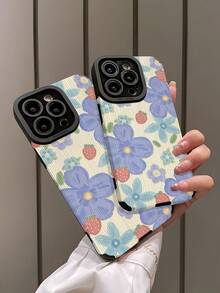 花朵手机壳 1 件花卉图案软彩绘风格手机壳，适用于苹果等机型防水防震防摔防刮 - 彩色 - 查看 4