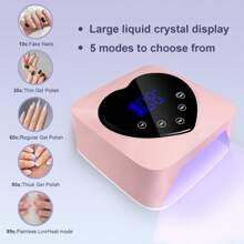 Lámpara de uñas UV LED inalámbrica con 2 limas, doble fuente de luz UV/LED, recordatorio inteligente de bajo consumo, 5 temporizadores, control táctil y sensor automático, secado rápido (rosa)