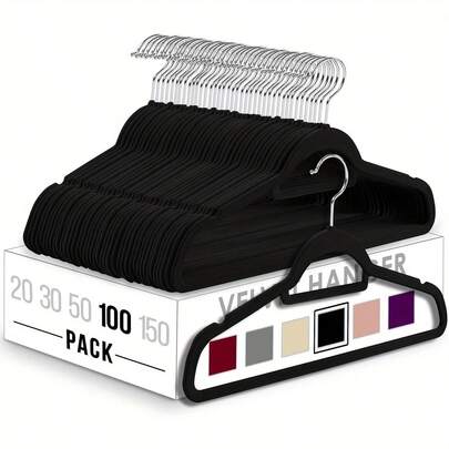 Paquete de 100/60/20/10/5/1 perchas de ropa de terciopelo antideslizantes | Organizadores de armario ahorradores de espacio que no dejan marcas | Perchas de plástico duraderas para dormitorio, baño, oficina, dormitorio y almacenamiento doméstico, organizador de armario