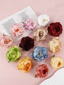 5pcs Artificial Peony Flower Hair Accessories, Handmade Hair Clips For Bridal Hairstyle, Wedding Photography Props, Multiple Colors Available