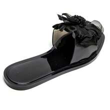 Summer Flat-Soled Slides With Decorative Flower - Black - View 5