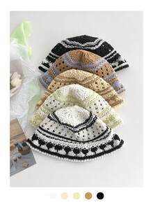 1 Pc Lace Trim Hollow Straw Hat For Women, Summer Lightweight Breathable Small Face Bucket Hat, Large Brimmed Bucket Hat - Straw - View 4