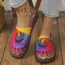 New Ultra Soft Outsole Cool And Comfortable Colorful Round Toe Versatile Artistic Shallow Mouth Flat Canvas Shoes - 黃紅色 - 查看 1