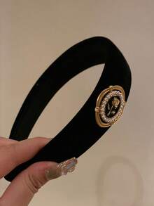 1 Stück elegantes Vintage-Stil Palast Stirnband aus Kunstfaser mit Rose, Damen Alltags-Haaraccessoire aus Samt - Schwarz - Übersicht 1