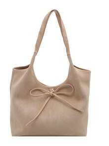 1PC Vintage Suede Casual Shoulder Handbag, Letter Embossed Bow Decoration Drawstring, Large Capacity - Black - View 18