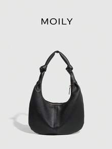 Fashionable Rivet Punk Style Knot Shoulder Crescent Bag , Punk - Black - View 5