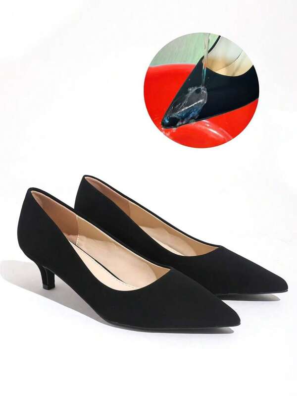 Women's Pointed Toe Low Vamp Slim Stiletto Mid-Heel Shoes, Simple French Style Mid-Heels, Comfortable Commute & Work High Heels, Elegant For Social Occasions, Versatile Black High Heels For Outdoor
