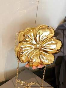 女士优雅迷你花朵造型链条斜挎包，金属Y2K风格主题派对单肩包，时尚新颖设计包，多功能小巧手机钥匙零钱包，便携式户外旅行度假化妆包，精致花朵包