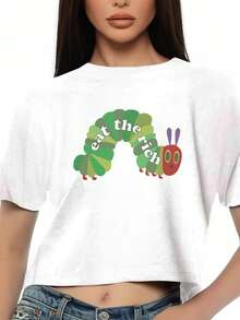 Crop Top Eat The Rich Hungry Caterpillar Shirt Unisex,Hungry Caterpillar Shirt,Anti Tshirt,Leftist Movement,Liberal Shirt,Women Rights ShirtCrop T-Shirt  Short Tee  For Women, Soft And Breathable , Perfect For Holiday Parties & Gift - Black - View 2