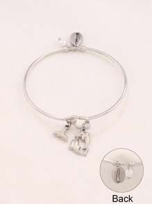 1pc Stainless Steel Ocean Starfish Conch Pendant Bangles Fashion Pearl Heart Pendant Open Bangle Cross Virgin Mary Charms Bangle Bracelet Jewelry