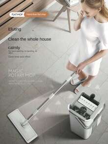 免提平板拖把和水桶套装，适用于专业家庭地板清洁系统，配有可水洗超细纤维垫，适用于硬木魔术拖把免提平板拖把和水桶套装清洁拖把超细纤维拖把家庭厨房清洁工具 1 套，家用清洁拖把和水桶套装