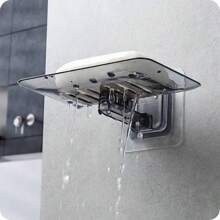 1 Peça Suporte de Sabonete de Drenagem Transparente, Sem Perfuração, Montado na Parede, Suporte de Sabonete de Plástico para Banheiro, Caixa de Sabonete, Volta às Aulas
