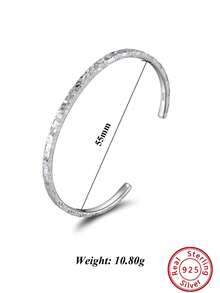 1pc Genuine 925 Sterling Silver Bangle Bracelet Rhodium Plated 5.5/6.5 Cm Inner Diameter Two Size Selection Hammered Texture Minimalism Style Dainty Jewelry Hand Accessory Suitable For Man & Women Daily Wearing, Party, Festival - Silver - View 11