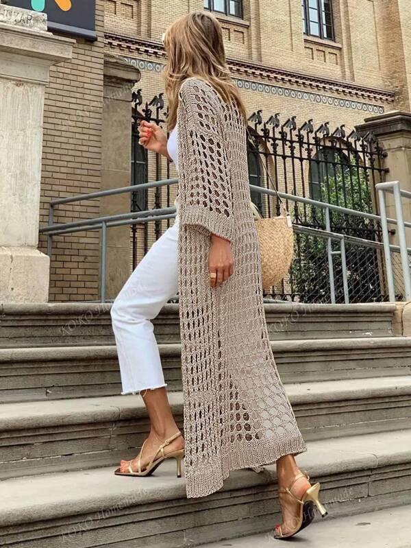 Women's Solid Color Vacation Matching Hollow Out Long Cardigan