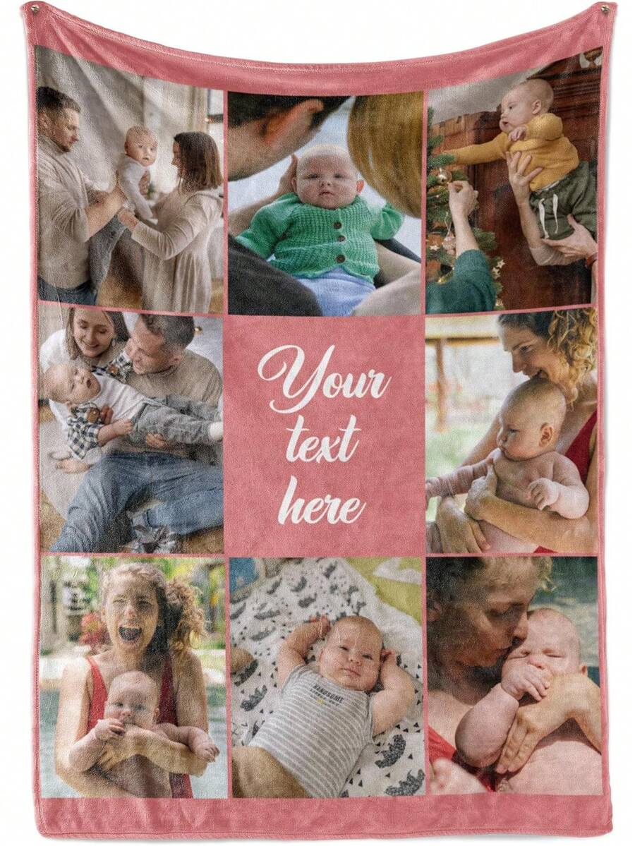 1pc Custom Blanket With Picture And Text For Mother's Day, Personalized Photo Blanket With Text - Multicolor - View 1