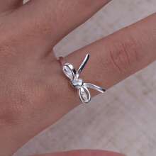 1pc Fashion 3D Bowknot Design S925 Silver Finger Ring, Elegant Luxury Women Jewelry Accessories - Bow Silver - View 2