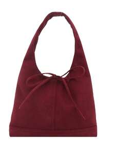 1PC Vintage Suede Casual Shoulder Handbag, Letter Embossed Bow Decoration Drawstring, Large Capacity - Black - View 22