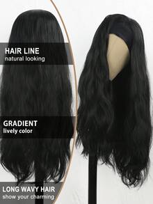 1 bộ tóc giả tổng hợp màu đen sóng dài 26 inch màu đen cho phụ nữ tóc giả sợi chịu nhiệt trông tự nhiên để sử dụng hàng ngày trong các bữa tiệc - màu đen - Xem 4