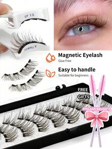 MAANGE 2 Pairs Of CC Curled Magnetic Fake Eyelashes Set, Includes Reusable Eyelash Brush And 2 Eyebrow Brushes, No Glue Needed, Fluffy Soft Faux Mink Lashes, Suitable For Daily Makeup, Makeup Essential. - Criss Cross lashes - View 2