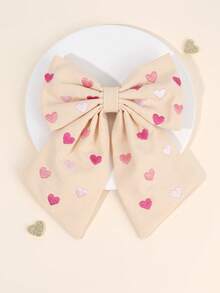 1 chiếc kẹp tóc cho bé gái, kẹp tóc thêu hình trái tim màu hồng ngọt ngào, kẹp tóc nơ màu trơn, kẹp cá sấu bằng vải lanh, phụ kiện tóc cho bé gái và thiếu niên, phù hợp cho sử dụng hàng ngày. - Nhiều màu - Xem 2