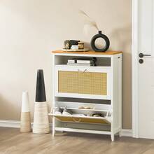 SoBuy FSR127-W Shoe Cabinet With 2 Doors, 1 Open Compartment, Shoe Rack With 4 Shelves, Shoe Chest Of Drawers With Grid Design, W X H X D Approx.: 75 X 98 X 30 Cm - White - View 8