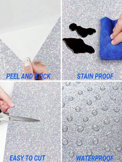 1roll Glitter Zwart Zilver Wallpaper Peel Stick Self Adhesive Removable Bedroom Walls Fabric Contact Paper Cabinets Drawer Dresser Room Home Wand Bathroom ation Stuff Living Ho Art Wallpapers Stickers Sticker view 5