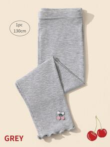 4 件/1 件女童纯色竖条纹七分紧身裤，带小樱桃装饰，透气弹力紧身裤，儿童七分裤，适合儿童夏季日常穿着