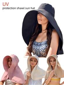 1pc Women's Multi-Color Curved Design Large Brim Round Buckle Fashionable Casual Street Beach Anti-Sun And Anti-UV Shawl Sunshade Hat Suitable For Daily Travel, Sports And Vacation Use - Pink - View 2