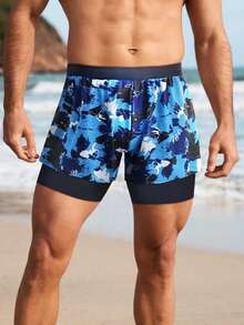 Men's Beach Shorts, Double Layer Swimming Trunks, Fashionable For Summer - Black - View 4