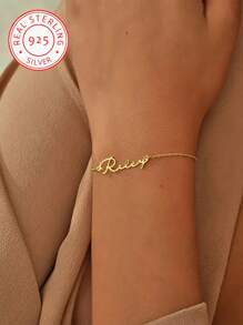 Pulsera de plata de ley 925 con nombre en inglés, simple y elegante, adecuada como regalo del corazón para el Día de la Madre, San Valentín y otras festividades para familiares y amigos cercanos