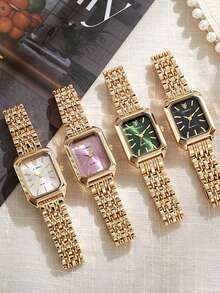 5颗珍珠优雅不锈钢手链腕表，方形不锈钢石英时尚腕表，女士适用。适合日常佩戴，也可作为生日、周年纪念日、年末、网络星期一和万圣节的礼物。不含礼盒。