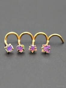 Opakowanie 4 sztuk 20G Kość 0,8x7mm Złoty Pozłacany Skręcony Barbell Kolczyki do Nozdrzy Ze Stali Nierdzewnej Kolczyki Do Nosa Z Okrągłą Gwiazdą Kwadratowe Serce Cyrkonia Sześcienna Helix Kolczyki Do Chrząstki Tragus Dla Kobiet Mężczyzn Przekłucie Nosa Meduza Monroe Piercing Labret Piercing Wargi Muszla Piercing Twarz Ciało Biżuteria