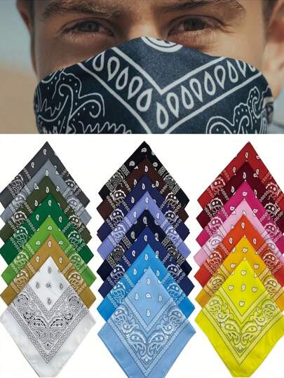 18pcs Paisley Print Square Scarves - Vibrant Mixed Colors Elegant Middle Eastern-Inspired Design, Non-Elastic Fabric For Women's Fashion, Streetwear, Dance & Casual Outfits, Scarf For Hair, All Season