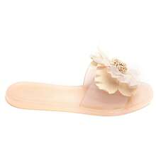 Summer Flat-Soled Slides With Decorative Flower - Nude - View 3