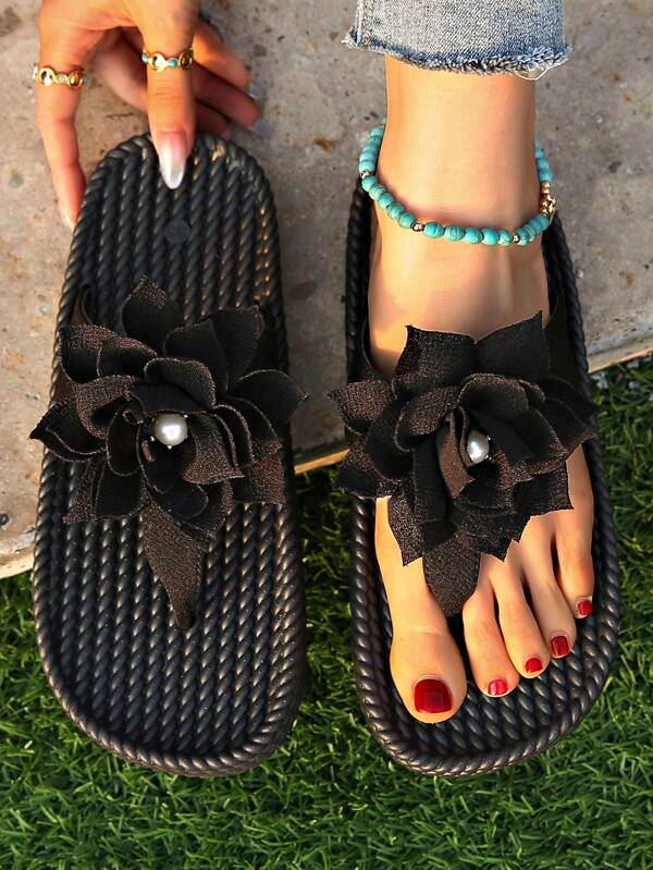 Women's Faux Linen Platform Solid Camellia Boho Thong Sandals, Beach & Home Slippers For Summer